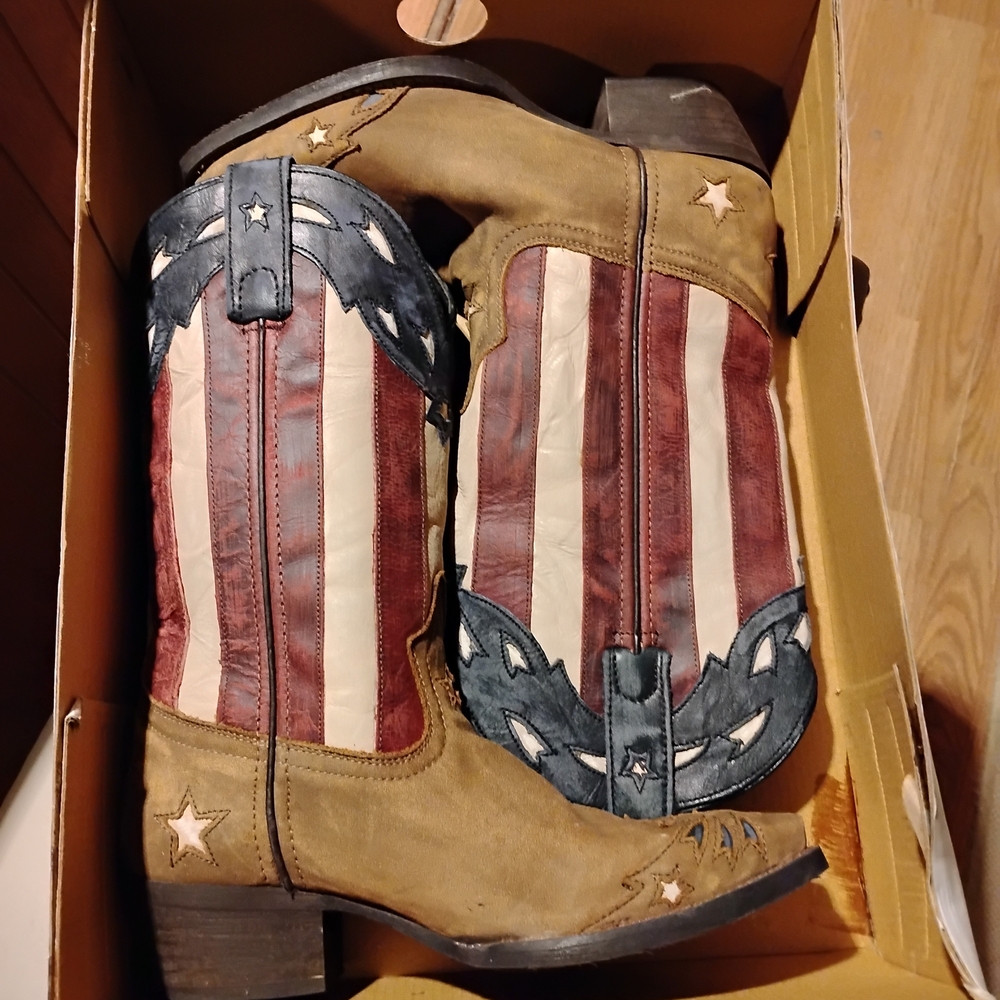 Laredo Patriotic Heeled Boots - Red, White, Blue, Tan